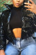 Black Street Solid Without Belt O Neck Outerwear