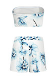 Multi-color Polyester Elastic Fly Sleeveless Mid Print Patchwork Loose shorts