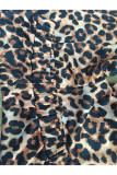 Royal blue Cotton Casual Patchwork Leopard Print Two Piece Suits pencil Long Sleeve