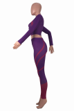 Purple Casual Solid Patchwork O Neck Long Sleeve Two Pieces