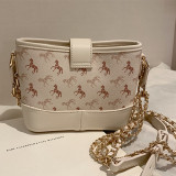 Rice White Fashion Chain Stitching Printed Shoulder Messenger Bag