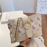Rice White Fashion Chain Stitching Printed Shoulder Messenger Bag