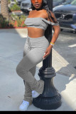 Grey Casual Solid Boot Cut Sleeveless Two Pieces