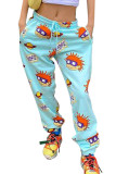 Light Blue Fashion Sportswear Adult Polyester Character Print Straight Bottoms