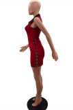 Orange Fashion Sexy Solid Hollowed Out Turndown Collar Sleeveless Dress