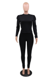 Orange Casual Solid Patchwork O Neck Long Sleeve Two Pieces
