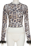 Leopard Print Street Leopard Patchwork Half A Turtleneck Tops