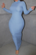 Blue Sexy Solid Hollowed Out Turtleneck Pencil Skirt Dresses
