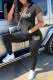 Black Fashion Casual Letter Print Basic Zipper Collar Long Sleeve Two Pieces