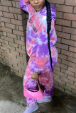 Pink Casual Tie Dye Split Joint Hooded Collar Long Sleeve Two Pieces