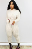 White knit Fashion Casual adult Solid HOLLOWED OUT Patchwork Two Piece Suits pencil Long Sleeve