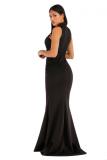 Black Polyester adult Celebrities Fashion Off The Shoulder Sleeveless O neck Mermaid Floor-Length Solid Pa