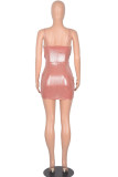 Pink Sweet Solid Patchwork Spaghetti Strap Pencil Skirt Dresses
