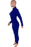 Blue Fashion Casual adult Ma'am Solid Two Piece Suits pencil Long Sleeve Two Pieces