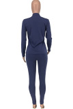 Blue Sexy Casual Blends Solid Ripped Zipper Collar Long Sleeve Regular Sleeve Regular Two Pieces