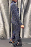 Multicolor Daily Print Sequins Half A Turtleneck Long Sleeve Two Pieces