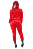 Red Polyester Elastic Fly Long Sleeve Mid Sequin Patchwork pencil Pants