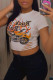 White Fashion Casual Print Ripped O Neck Tops