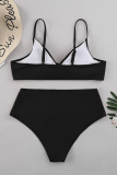 Black Sexy Solid Split Joint Swimwears