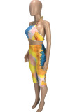 purple Polyester Fashion Sexy adult Ma'am Print backless Tie Dye Two Piece Suits pencil Sleeveless Two Pieces