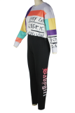 Grey Print Draw String Letter O Neck Tops