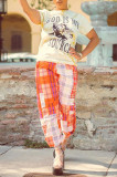 Pink Fashion Casual Plaid Print Basic Regular Mid Waist Trousers