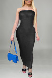 Black Fashion Sexy Solid Hot Drill Strapless Strapless Dress