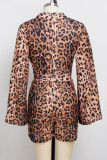 Leopard Print Fashion Sexy Leopard Printing V Neck Regular Romper