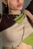 Green Street Patchwork Patchwork O Neck Mid Waist Tops