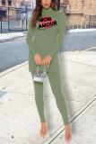 Ink Green Work Daily Print O Neck Long Sleeve Two Pieces