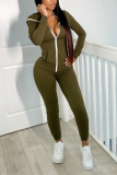Mint green Casual Solid Split Joint Hooded Collar Skinny Jumpsuits