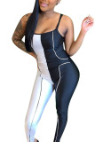 Black and white Fashion zipper Sleeveless Slip Jumpsuits