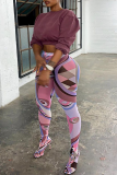 Multicolor Casual Print Patchwork Skinny High Waist Pencil Full Print Bottoms