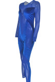 Red Fashion Sexy Patchwork Solid See-through O Neck Skinny Jumpsuits