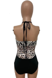 Black Sexy Animal Print Hollowed Out Split Joint Swimwears