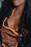 Coffee Sexy Print Bandage V Neck Tops