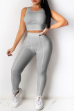 Yellow Casual Sportswear Solid Vests Pants O Neck Sleeveless Two Pieces