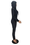 Black Sexy Print Without Belt Hooded Collar Regular Jumpsuits