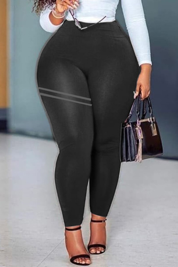Black Casual Sportswear Solid Basic Skinny High Waist Trousers