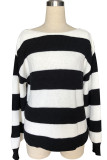 Black and white knitting O Neck Long Sleeve Patchwork Striped Sweaters & Cardigans