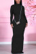 Black Sexy Solid Hollowed Out Backless Half A Turtleneck Wrapped Skirt Dresses