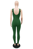 Army Green Fashion Casual Solid Fold U Neck Skinny Jumpsuits