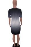 Black Polyester Fashion Casual adult Ma'am Cap Sleeve Short Sleeves O neck Lantern skirt Knee-Length Character Dresses