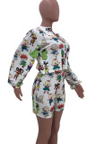 White Fashion Sexy adult Ma'am Print asymmetrical Zippered Two Piece Suits pencil Long Sleeve Two Pieces