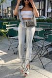 Grey Fashion Casual Solid Basic O Neck Long Sleeve Two Pieces