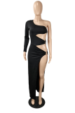 Red Sexy Solid Hollowed Out One Shoulder Pencil Skirt Dresses