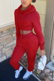 Red Fashion Casual Solid Basic Turtleneck Long Sleeve Two Pieces