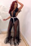 Black Fashion adult Sexy Celebrities Sleeve Sleeveless V Neck Swagger Floor-Length hollow out Dr