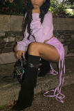 Purple Street Solid Ripped Half A Turtleneck Tops