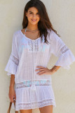 Blue Polyester Fashion Sexy Ruffled Sleeve Half Sleeves O neck Asymmetrical Knee-Length Patchwork Solid